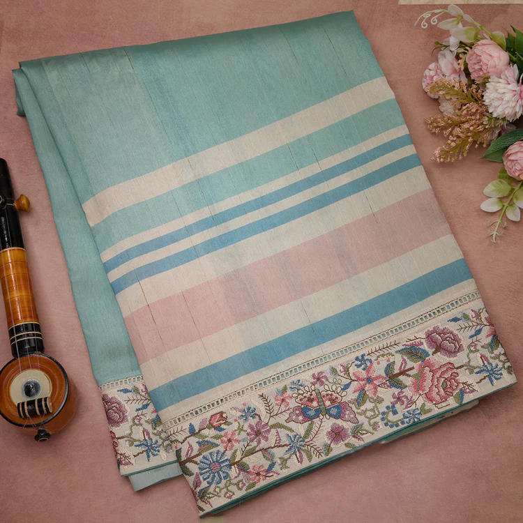 Sea Green Semi Tussa Silk Saree